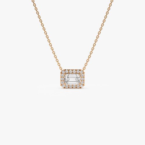 0.90 ctw 14K Halo Setting Emerald Cut Lab Grown Diamond Necklace - Taylor 14K Rose Gold Ferkos Fine Jewelry