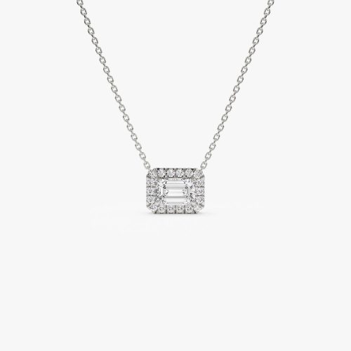 0.90 ctw 14K Halo Setting Emerald Cut Lab Grown Diamond Necklace - Taylor 14K White Gold Ferkos Fine Jewelry