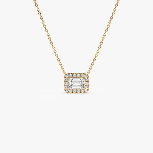 0.90 ctw 14K Halo Setting Emerald Cut Lab Grown Diamond Necklace - Taylor 14K Gold Ferkos Fine Jewelry