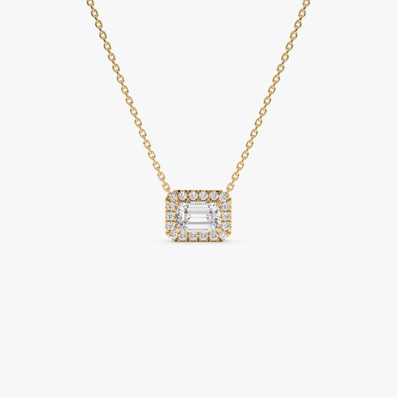 0.90 ctw 14K Halo Setting Emerald Cut Lab Grown Diamond Necklace - Taylor 14K Gold Ferkos Fine Jewelry