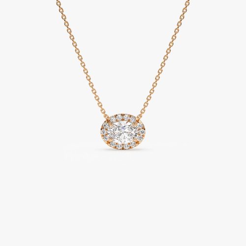 0.90 ctw 14K Halo Setting Oval Cut Lab Grown Diamond Necklace - Amy 14K Rose Gold Ferkos Fine Jewelry