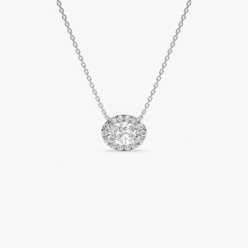 0.90 ctw 14K Halo Setting Oval Cut Lab Grown Diamond Necklace - Amy 14K White Gold Ferkos Fine Jewelry