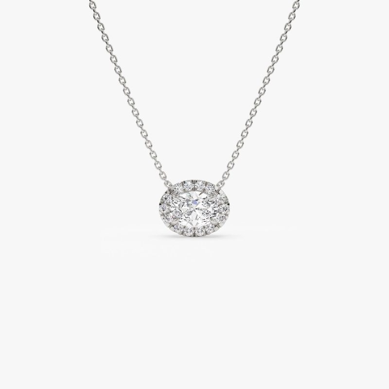 0.90 ctw 14K Halo Setting Oval Cut Lab Grown Diamond Necklace - Amy 14K White Gold Ferkos Fine Jewelry