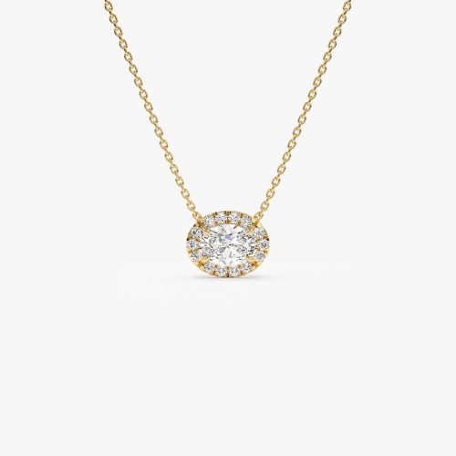 0.90 ctw 14K Halo Setting Oval Cut Lab Grown Diamond Necklace - Amy 14K Gold Ferkos Fine Jewelry