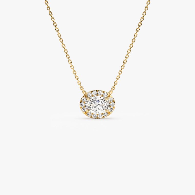 0.90 ctw 14K Halo Setting Oval Cut Lab Grown Diamond Necklace - Amy 14K Gold Ferkos Fine Jewelry