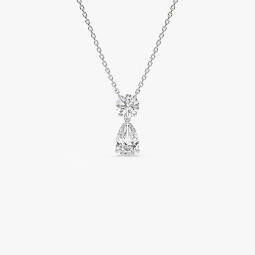 1.25 ctw 14K Basket Setting Pear Shape & Round Cut Lab Grown Diamond Necklace - Lila 14K White Gold Ferkos Fine Jewelry