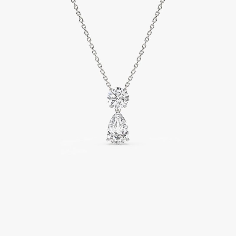 1.25 ctw 14K Basket Setting Pear Shape & Round Cut Lab Grown Diamond Necklace - Lila 14K White Gold Ferkos Fine Jewelry