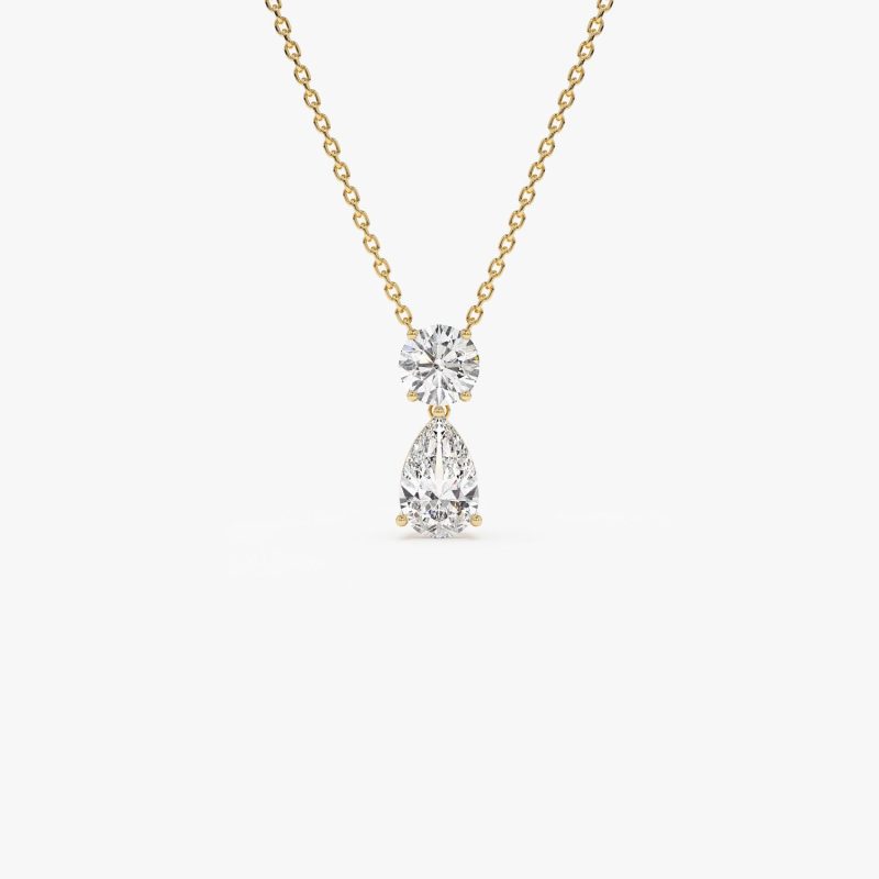 1.25 ctw 14K Basket Setting Pear Shape & Round Cut Lab Grown Diamond Necklace - Lila 14K Gold Ferkos Fine Jewelry