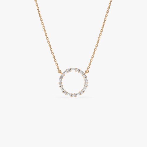 14k Baguette & Round Diamond Circle Necklace 14K Rose Gold Ferkos Fine Jewelry