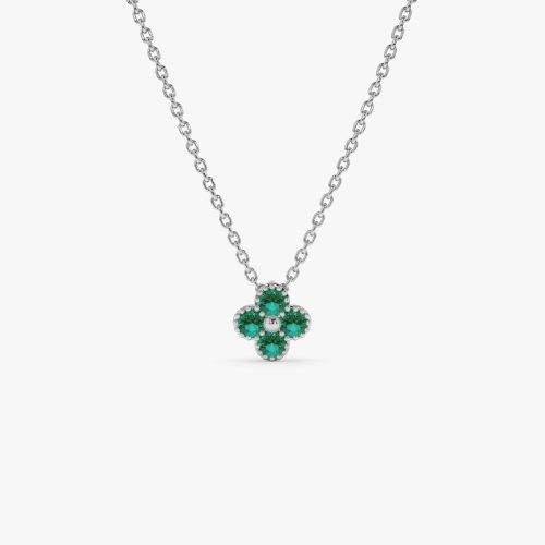 14k Emerald Clover Beaded Necklace 14k White Gold Ferkos Fine Jewelry