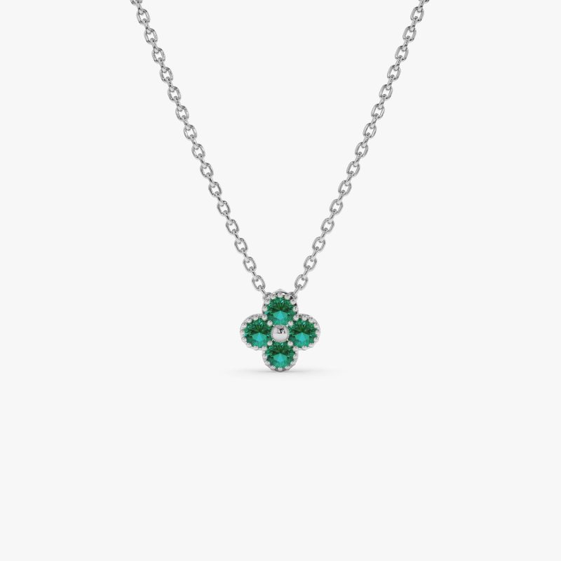 14k Emerald Clover Beaded Necklace 14k White Gold Ferkos Fine Jewelry