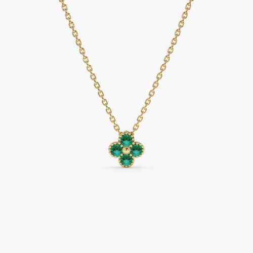 14k Emerald Clover Beaded Necklace 14k Gold Ferkos Fine Jewelry