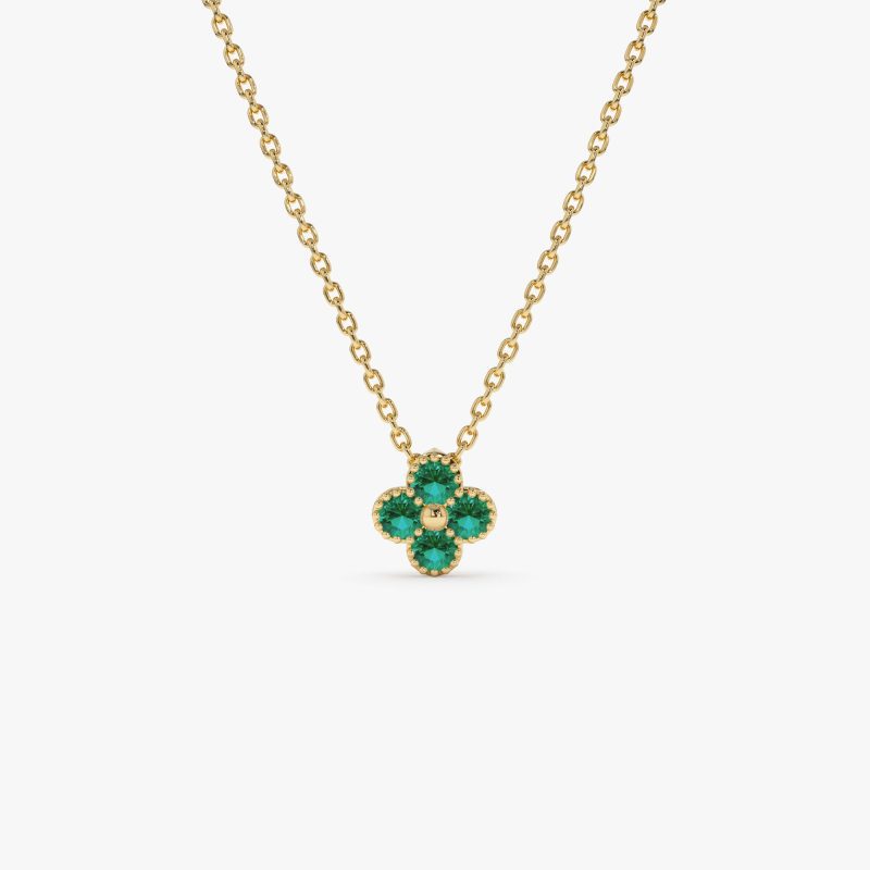 14k Emerald Clover Beaded Necklace 14k Gold Ferkos Fine Jewelry