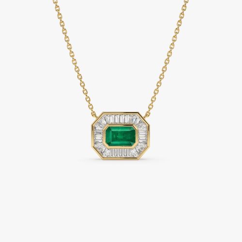 14k Baguette Halo Emerald Necklace 14k Gold Ferkos Fine Jewelry