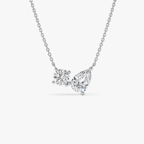 1.55 ctw 14k Pear Shaped and Rond Lab Grown Diamond Neklace - Maria 14k White Gold Ferkos Fine Jewelry