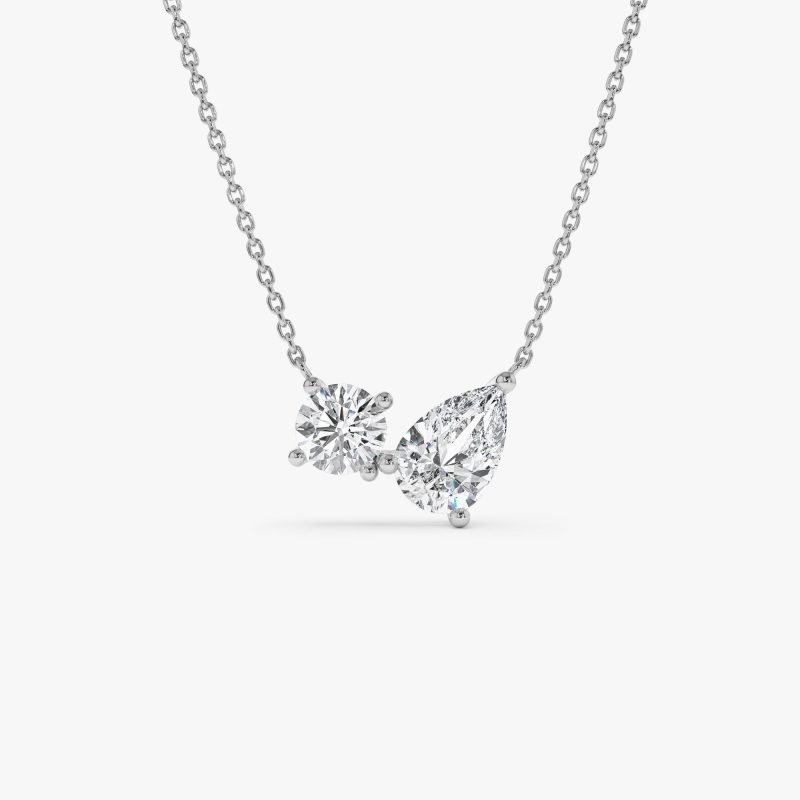 1.55 ctw 14k Pear Shaped and Rond Lab Grown Diamond Neklace - Maria 14k White Gold Ferkos Fine Jewelry