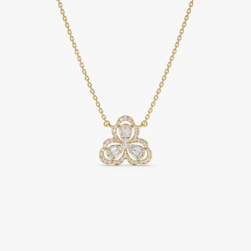 14K Gold Clover Baguette Diamond Necklace 14k Gold Ferkos Fine Jewelry