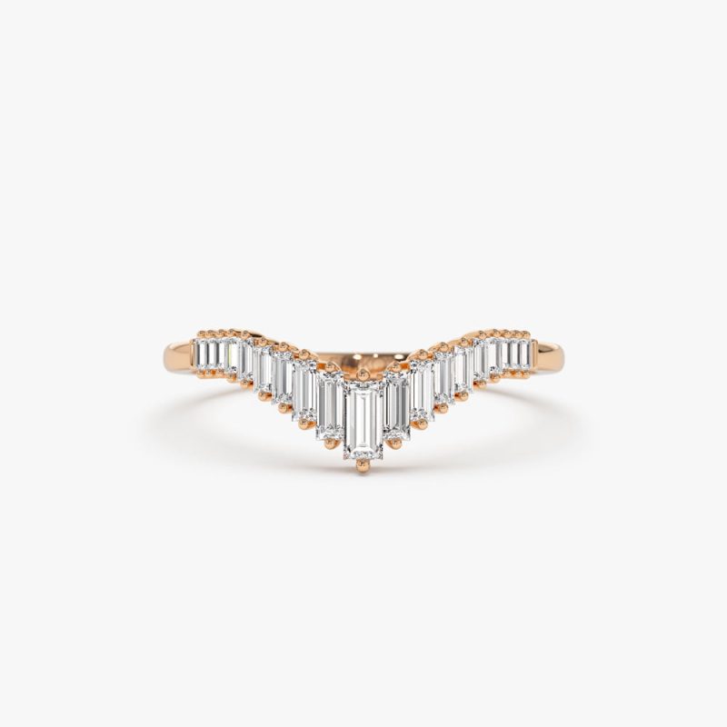 14K Baguette Diamond Curved Tiara Ring 14K Rose Gold Ferkos Fine Jewelry