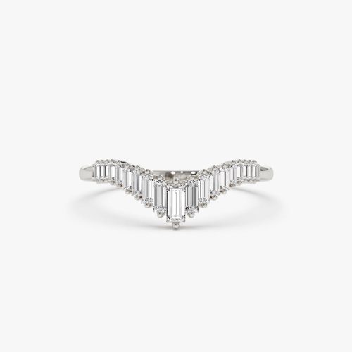 14K Baguette Diamond Curved Tiara Ring 14K White Gold Ferkos Fine Jewelry