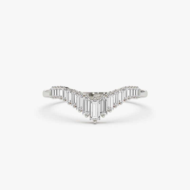 14K Baguette Diamond Curved Tiara Ring 14K White Gold Ferkos Fine Jewelry