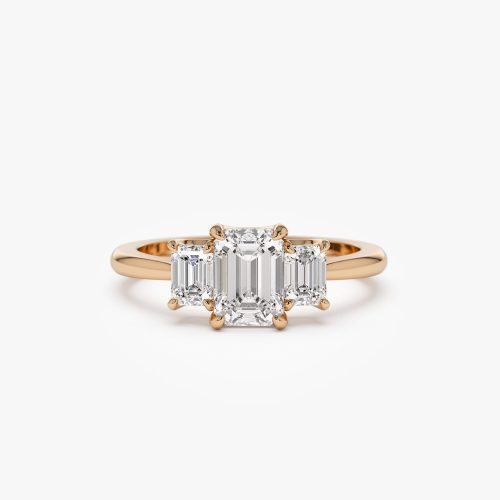 1.50 ctw 14k Emerald Cut Lab-Grown Diamond Three Stone Engagement Ring - Julie Ferkos Fine Jewelry