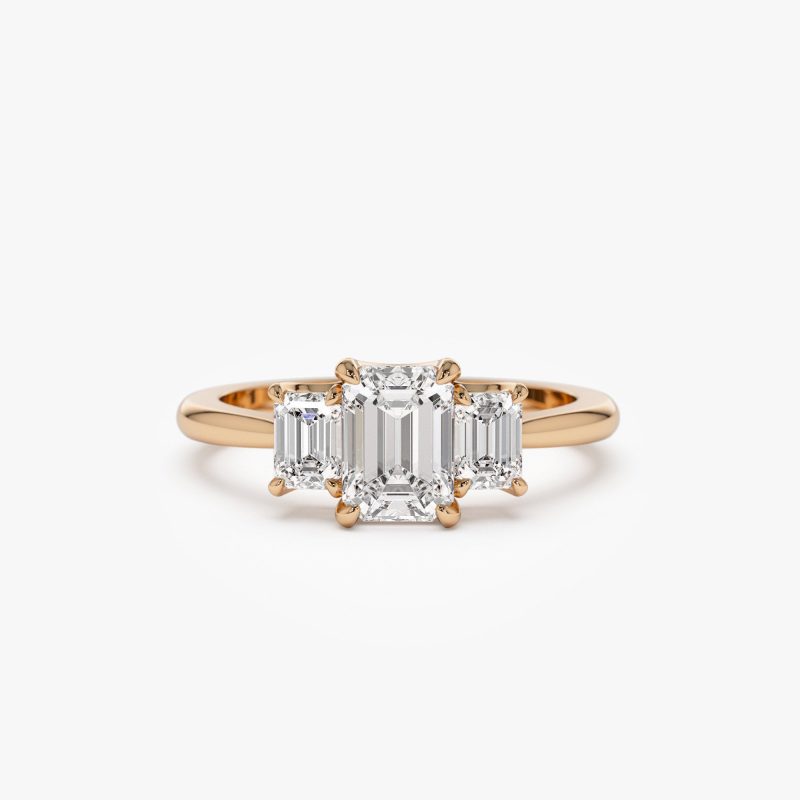 1.50 ctw 14k Emerald Cut Lab-Grown Diamond Three Stone Engagement Ring - Julie Ferkos Fine Jewelry