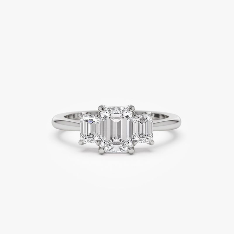 1.50 ctw 14k Emerald Cut Lab-Grown Diamond Three Stone Engagement Ring - Julie 14K White Gold Ferkos Fine Jewelry