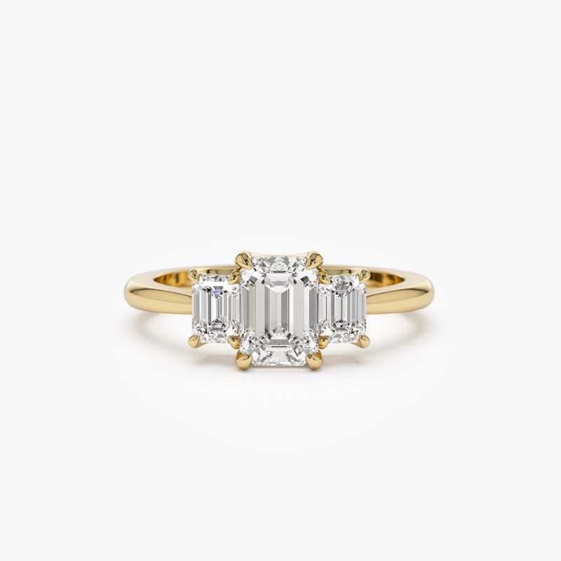 1.50 ctw 14k Emerald Cut Lab-Grown Diamond Three Stone Engagement Ring - Julie 14K Gold Ferkos Fine Jewelry