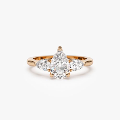 1.50 ctw 14k Pear Shaped Lab Grown Diamond Three Stone Engagement Ring - Emma 14K Rose Gold Ferkos Fine Jewelry