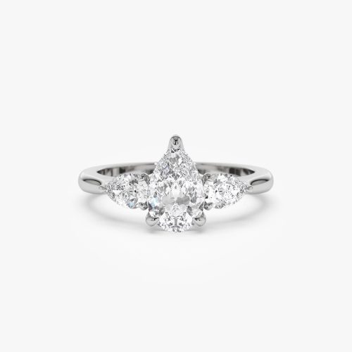 1.50 ctw 14k Pear Shaped Lab Grown Diamond Three Stone Engagement Ring - Emma 14K White Gold Ferkos Fine Jewelry