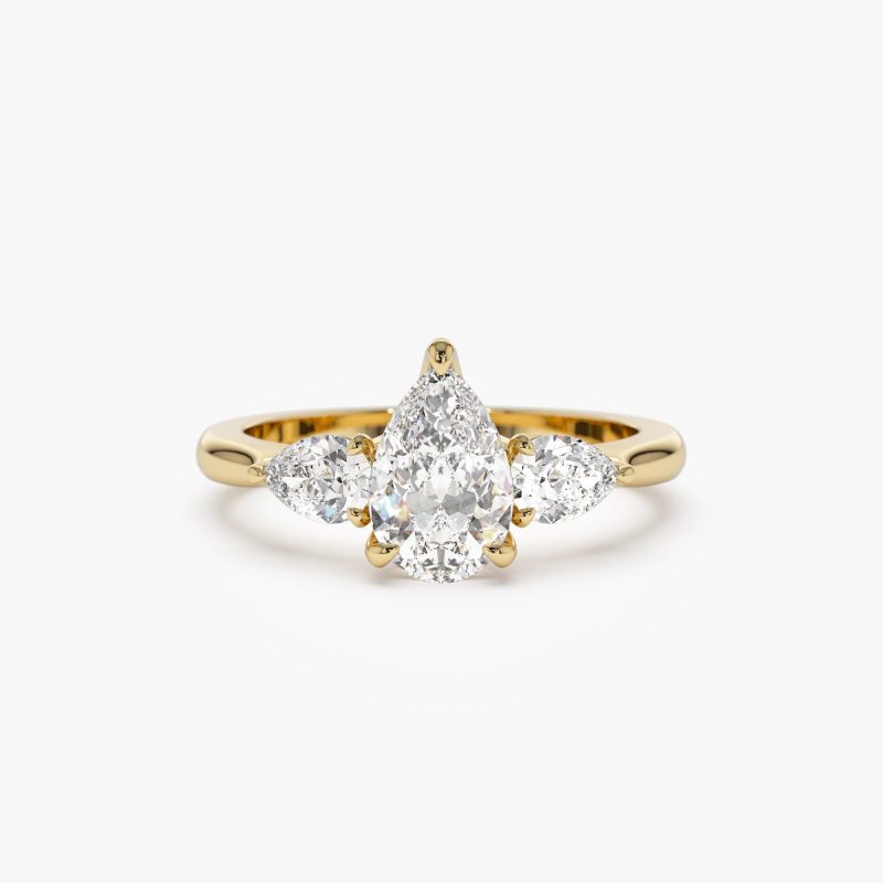 1.50 ctw 14k Pear Shaped Lab Grown Diamond Three Stone Engagement Ring - Emma 14K Gold Ferkos Fine Jewelry