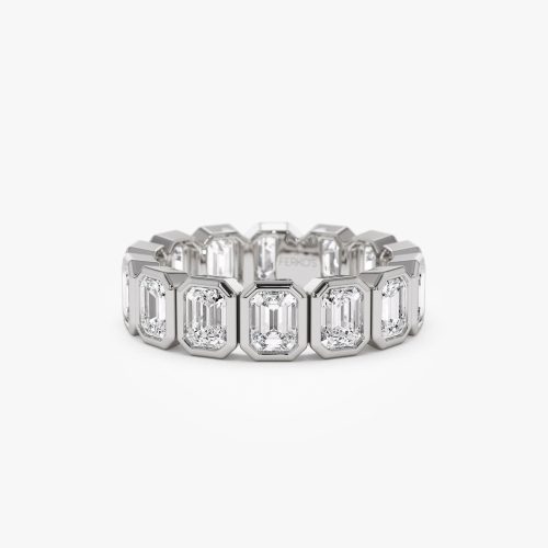 3.50 ctw 14k Bezel Setting Full Eternity Emerald Cut Lab Grown Diamond Wedding Ring - Nova 14K White Gold Ferkos Fine Jewelry