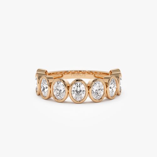 1.75 ctw 14k Bezel Setting Nine Stone Oval Shape Lab Grown Diamond Ring - Sofia 14K Rose Gold Ferkos Fine Jewelry