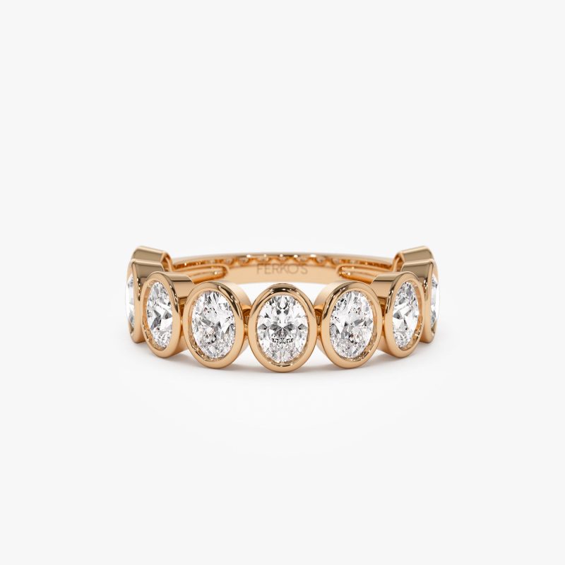 1.75 ctw 14k Bezel Setting Nine Stone Oval Shape Lab Grown Diamond Ring - Sofia 14K Rose Gold Ferkos Fine Jewelry