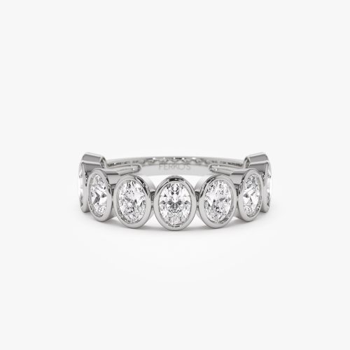 1.75 ctw 14k Bezel Setting Nine Stone Oval Shape Lab Grown Diamond Ring - Sofia 14K White Gold Ferkos Fine Jewelry