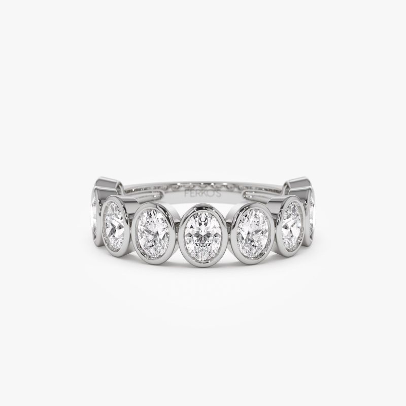 1.75 ctw 14k Bezel Setting Nine Stone Oval Shape Lab Grown Diamond Ring - Sofia 14K White Gold Ferkos Fine Jewelry