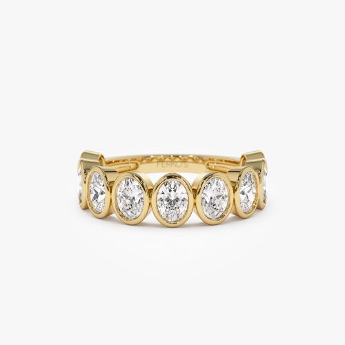 1.75 ctw 14k Bezel Setting Nine Stone Oval Shape Lab Grown Diamond Ring - Sofia 14K Gold Ferkos Fine Jewelry