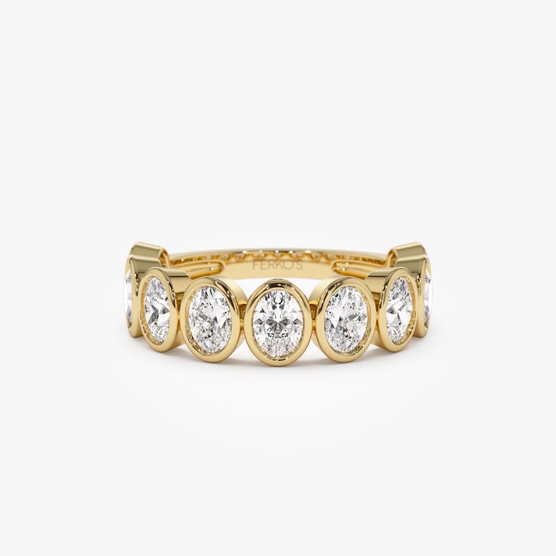 1.75 ctw 14k Bezel Setting Nine Stone Oval Shape Lab Grown Diamond Ring - Sofia 14K Gold Ferkos Fine Jewelry