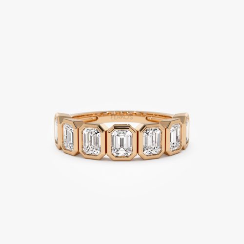 1.45 ctw 14k Bezel Setting Seven Stone Emerald Cut Lab Grown Diamond Wedding Ring - Zoey Ferkos Fine Jewelry