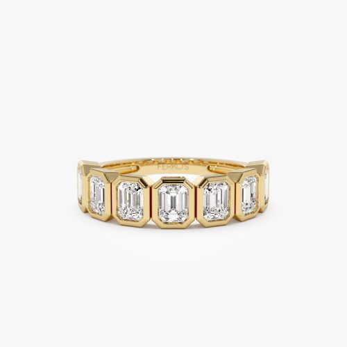 1.45 ctw 14k Bezel Setting Seven Stone Emerald Cut Lab Grown Diamond Wedding Ring - Zoey 14K Gold Ferkos Fine Jewelry