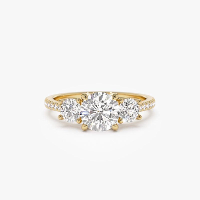 1.65 ctw 14k Three Stone with Pave Shank Round Lab Grown Diamond Engagement Ring - Lucy 14K Gold Ferkos Fine Jewelry