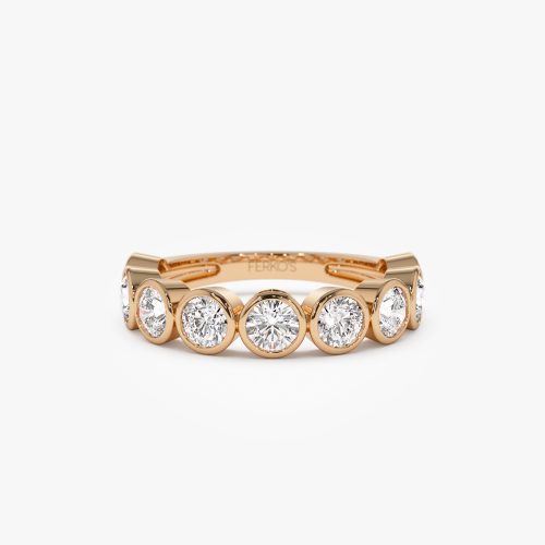 1.75 ctw 14k Bezel Setting Nine Stone Round Lab Grown Diamond Wedding Ring - Lily 14K Rose Gold Ferkos Fine Jewelry