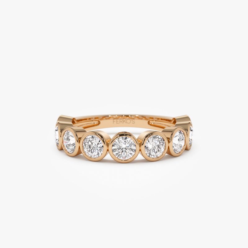 1.75 ctw 14k Bezel Setting Nine Stone Round Lab Grown Diamond Wedding Ring - Lily 14K Rose Gold Ferkos Fine Jewelry