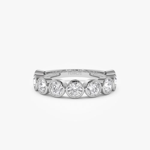 1.75 ctw 14k Bezel Setting Nine Stone Round Lab Grown Diamond Wedding Ring - Lily 14K White Gold Ferkos Fine Jewelry