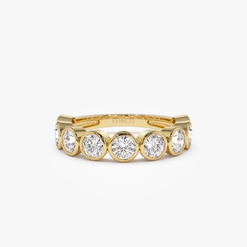 1.75 ctw 14k Bezel Setting Nine Stone Round Lab Grown Diamond Wedding Ring - Lily 14K Gold Ferkos Fine Jewelry