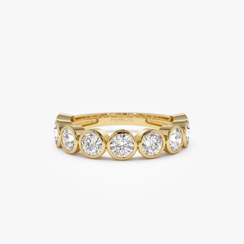 1.75 ctw 14k Bezel Setting Nine Stone Round Lab Grown Diamond Wedding Ring - Lily 14K Gold Ferkos Fine Jewelry