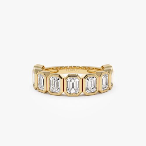 1.90 ctw 14k Bezel Setting Nine Stone Emerald Cut Lab Grown Diamond Wedding Ring - Victoria 14K Gold Ferkos Fine Jewelry