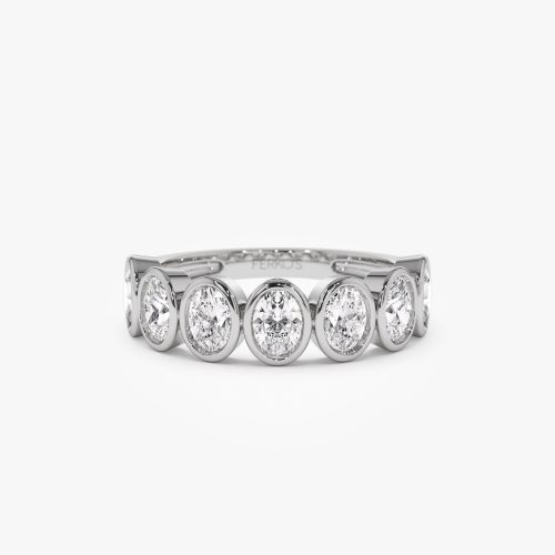 1.45 ctw 14k Bezel Setting Seven Stone Oval Shape Lab Grown Diamond Ring - Avery 14K White Gold Ferkos Fine Jewelry