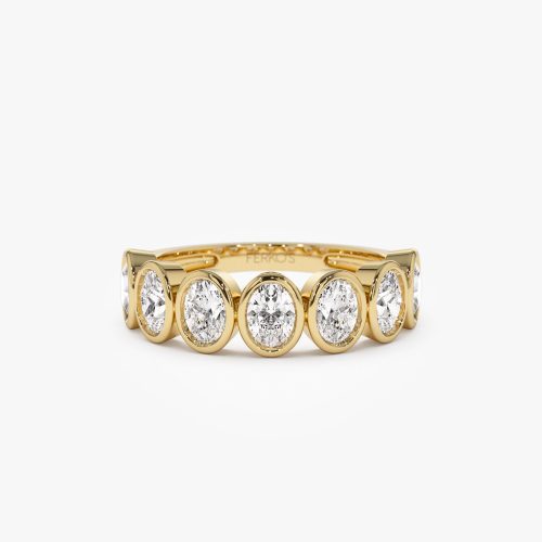 1.45 ctw 14k Bezel Setting Seven Stone Oval Shape Lab Grown Diamond Ring - Avery 14K Gold Ferkos Fine Jewelry