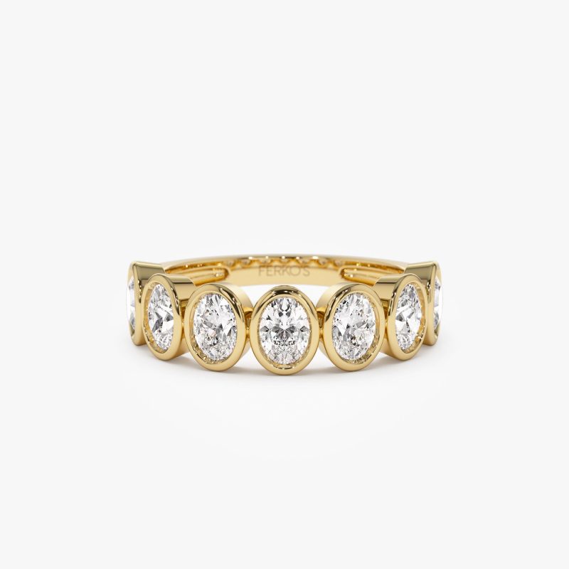 1.45 ctw 14k Bezel Setting Seven Stone Oval Shape Lab Grown Diamond Ring - Avery 14K Gold Ferkos Fine Jewelry